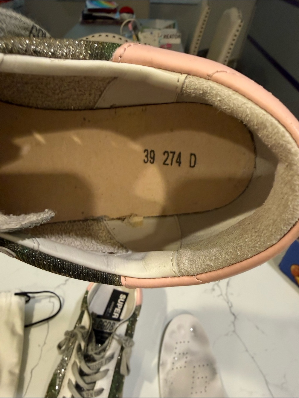 Golden Goose Glitter Silver Sneakers with Pink Heel Tab - Picture 6 of 9